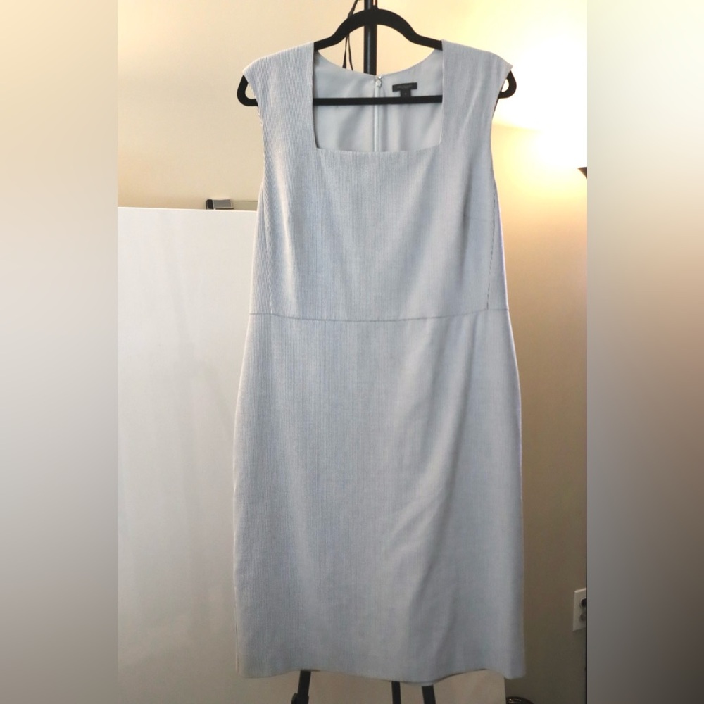EUC Navy/Grey Ann Taylor Factory Striped Square Neck Sheath Dress Size 12